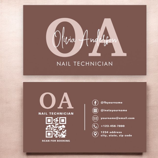 Cartão De Visita Terracotta QR Code Nail Specialist (Criador carregado)