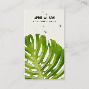 CARTÃO DE VISITA TERRAZZO WATERCOLOR GREEN MONSTERA FOLIAGEM DE FOL