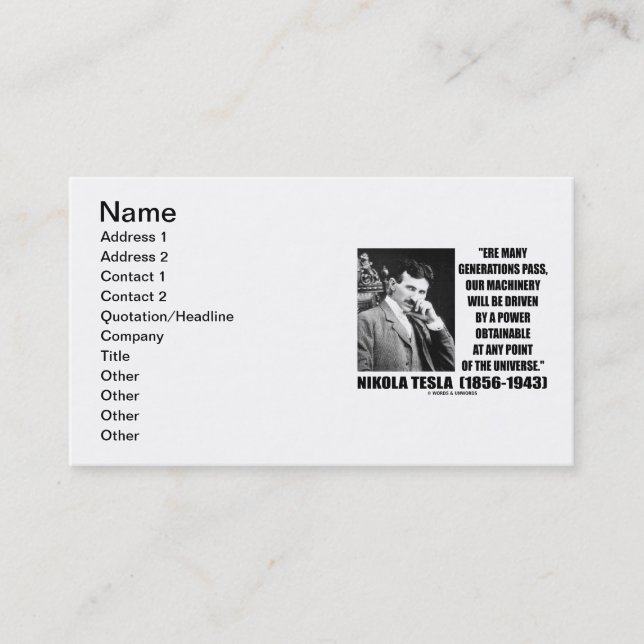 Cartão De Visita Tesla nosso poder conduzido maquinaria obtenível (Frente)