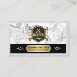 Cartão De Visita Tesoura Barbershop   Polo de barbeiro   Tijolo 