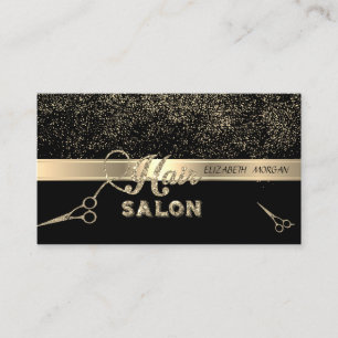 Cartão De Visita Tesoura Brilhante Confete Dourado Elegante