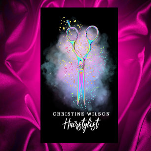 Cartão De Visita tesoura cabeleireira na nuvem roxa