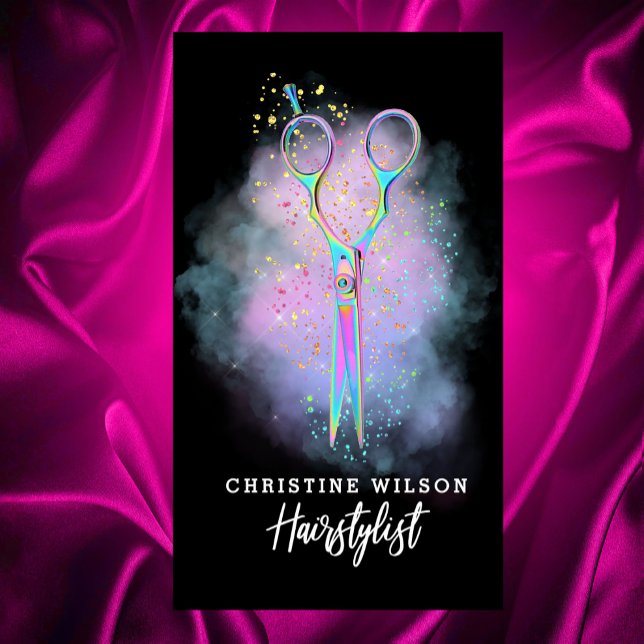 Cartão De Visita tesoura cabeleireira na nuvem roxa (Criador carregado)