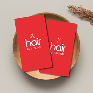 Cartão De Visita Tesoura Cabelo Vermelho Branco Ousado Minimalista 