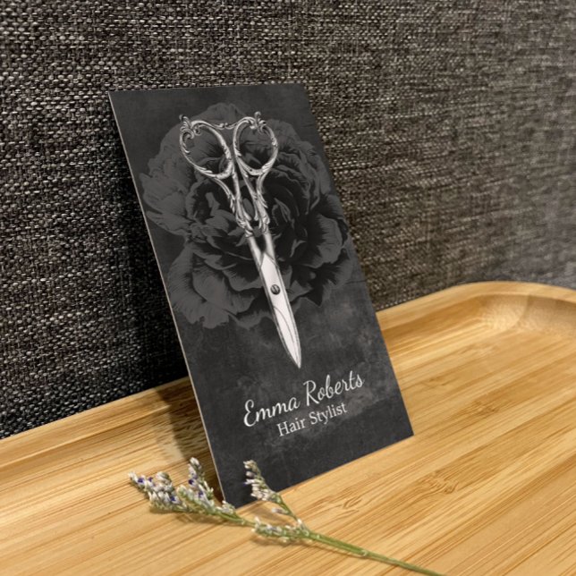 Cartão De Visita Tesoura Chic Estilista de Cabelos Chic Chalkboard  (Criador carregado)