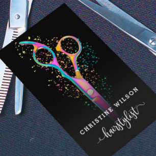 Cartão De Visita tesoura colorida do cabeleireiro a preto