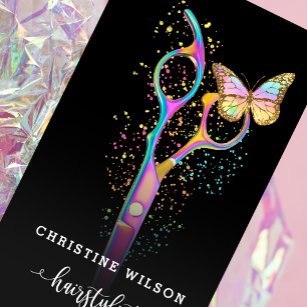 Cartão De Visita tesoura colorida do cabelo borboleta