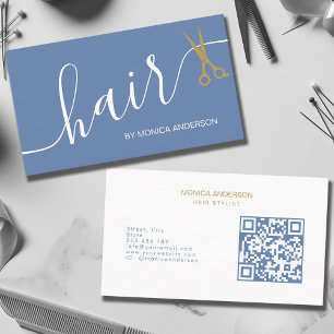 Cartão De Visita Tesoura de Cabelo Azul Po Dusty Código QR