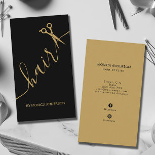 Cartão De Visita Tesoura de Cabelo Preto Dourado de Luxo com Código