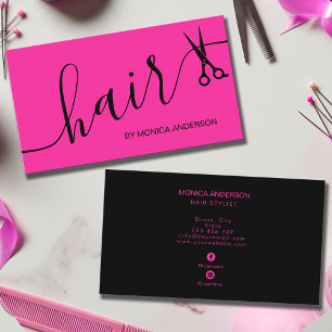 Cartão De Visita Tesoura de Estilista Personalizada com Cabelo Rosa