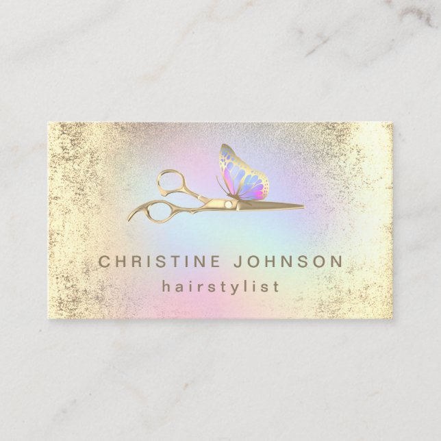 Cartão De Visita tesoura de folhas de ouro FAUX (Frente)