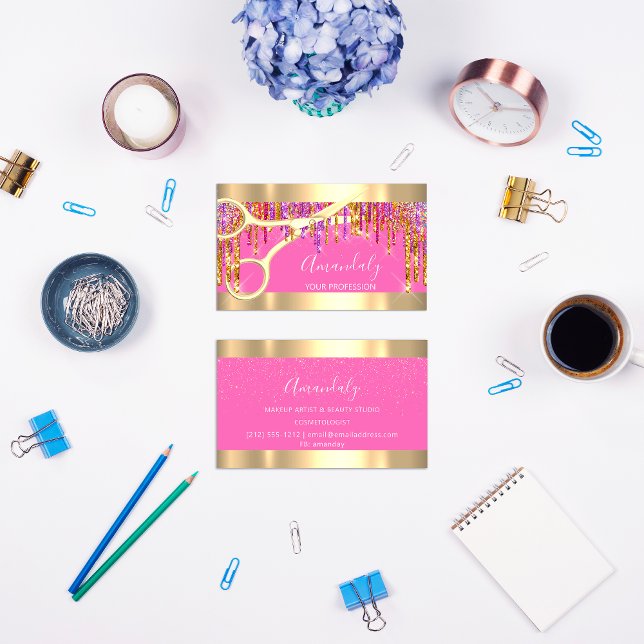 Cartão De Visita Tesoura de Hairdresser Moderna Bela Luminosa Roxa (Modern Hairdresser Scissors Purple Glitter Beauty Business Card)