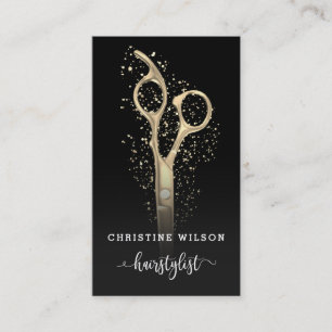 Cartão De Visita Tesoura do cabeleireiro do ouro a preto