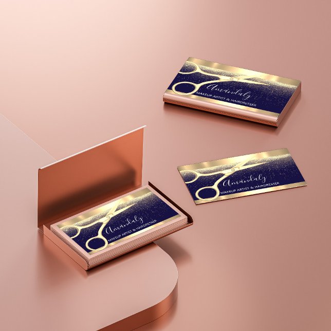Cartão De Visita Tesoura do Ouro Hair Stylist Hairdresser Coiffeur (Hair Stylist Hairdresser Coiffeur Golden Scissors Business Card)