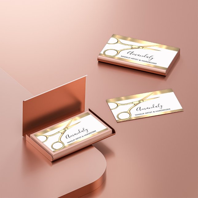 Cartão De Visita Tesoura do Ouro Hairdresser Stylist (Hair Stylist Hairdresser Golden Scissors Business Card)