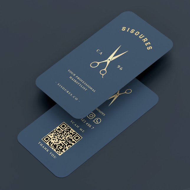 Cartão De Visita Tesoura Dourada Barber Barbershop Azul (Gold Scissors Barber Barbershop Blue Charcoal Business Card
)