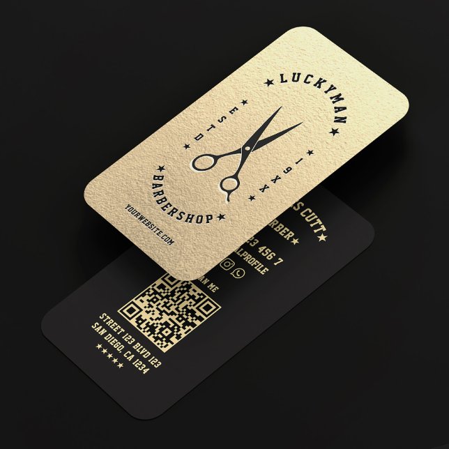Cartão De Visita Tesoura Dourada Barber Negra Elegante (Barbershop Elegant Gold Barber Black Scissors Business Card
)