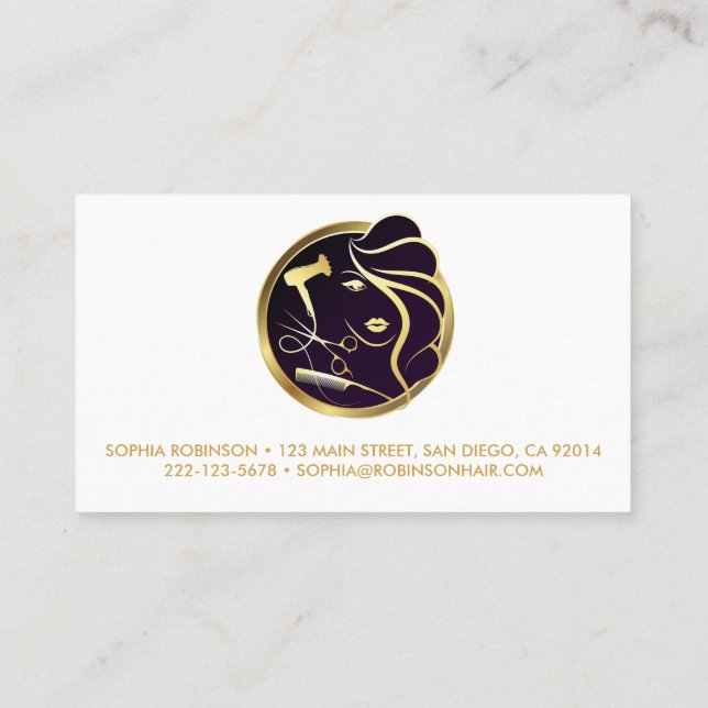 Cartão De Visita Tesoura Dourada de Escaneamento de Cabelo Stylist  (Verso)