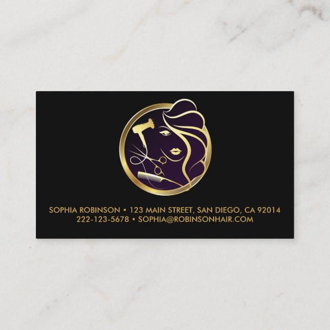 Cartão De Visita Tesoura Dourada de Escaneamento de Cabelo Stylist  (Verso)