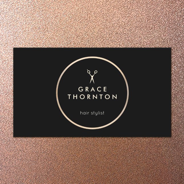 Cartão De Visita Tesoura Dourada de Estilhador de Cabelo Moderno Pr (Criador carregado)