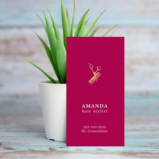 Cartão De Visita Tesoura Dourada de Rosa elegante Hairstylist (Criador carregado)