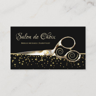 Cartão De Visita Tesoura Dourada do Cabelo do Luxury Salon