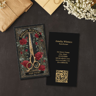 Cartão De Visita Tesoura Dourada Estilista de Cabelo Tarot Góthico
