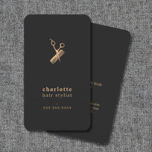 Cartão De Visita Tesoura Dourada Falsa Escura Elegante Pente Cabele
