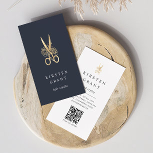 Cartão De Visita Tesoura Dourada Logotipo Código QR Hairstylist