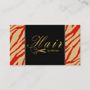 Cartão De Visita Tesoura Dourada Stylist de Cabelo Script Zebra Mod
