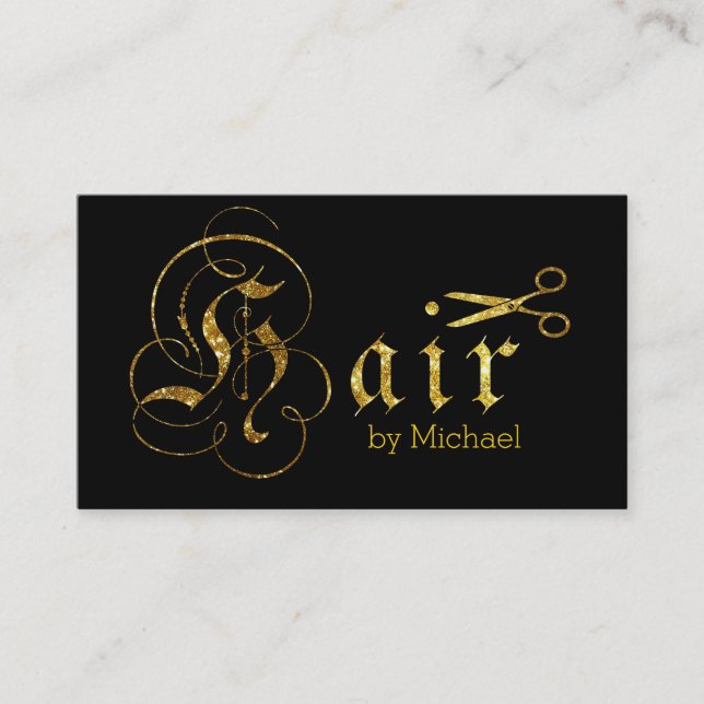 Cartão De Visita Tesoura Dourada Stylist Salão #2 (Frente)