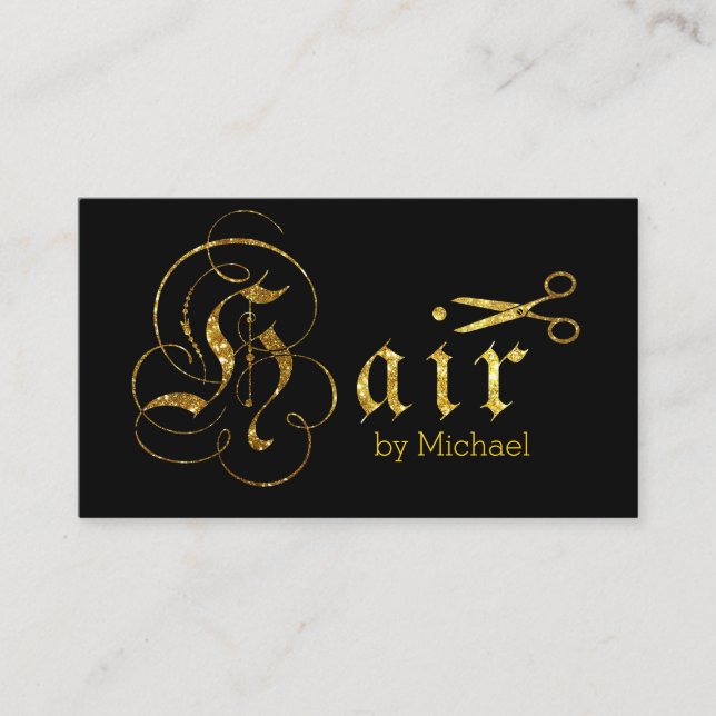 Cartão De Visita Tesoura Dourada Stylist Salão #2 (Frente)