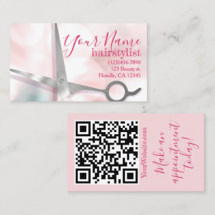 Cartão De Visita Tesoura Elegante Rosa e Prata Cabeleireiro