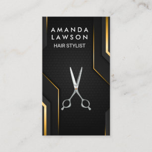 Cartão De Visita Tesoura Hair Stylist   Fundo Dourado Preto