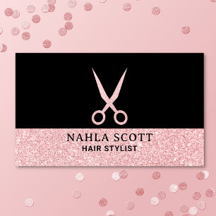 Cartão De Visita Tesoura Hair Stylist Glitter Rosa Moderna