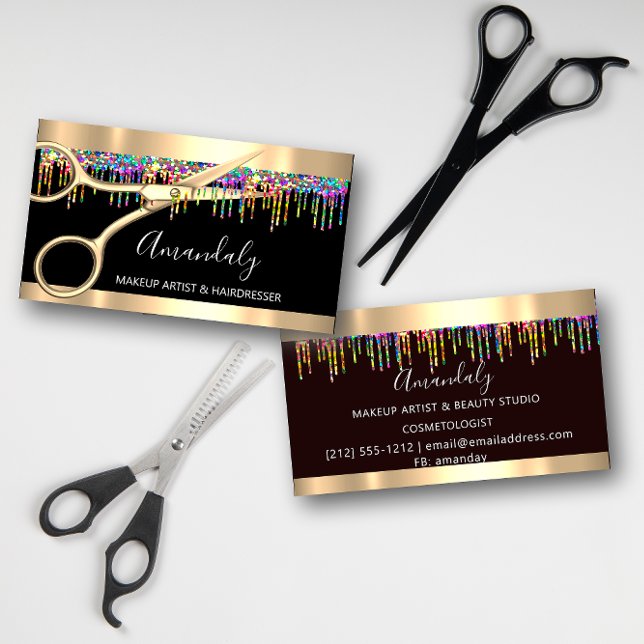 Cartão De Visita Tesoura Hair Stylist Holograph Drives Holograph (Hair Stylist Hairdresser Holograph Drips Scissors Business Card)