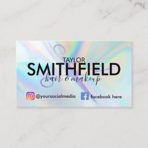 Cartão De Visita Tesoura Holográfica Rosa Cabelo e Tendência de Maq