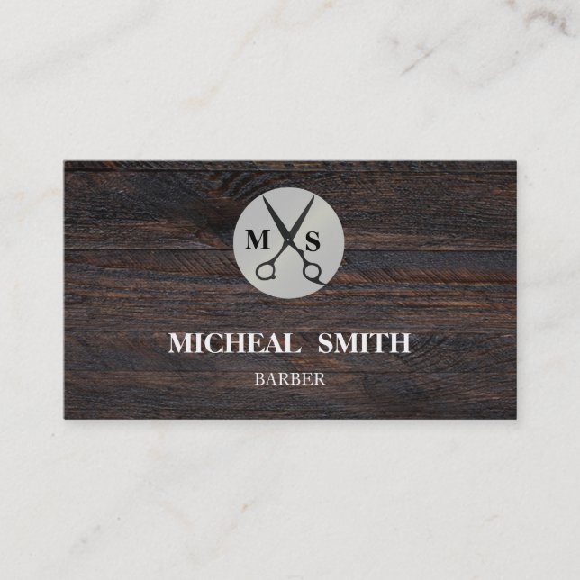 Cartão De Visita Tesoura Legal Simples de Monograma de Barber de Vi (Frente)