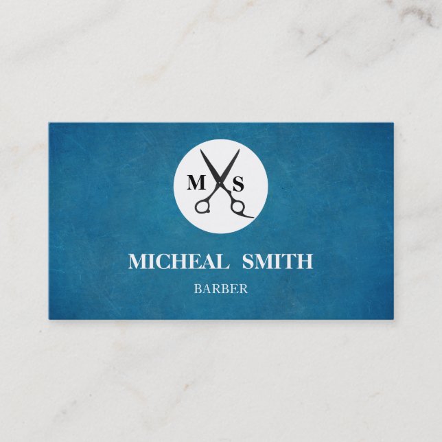 Cartão De Visita Tesoura Legal Simples de Monograma de Barber de Vi (Frente)