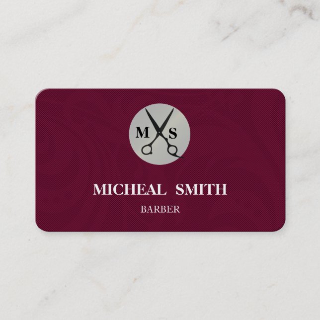 Cartão De Visita Tesoura Legal Simples de Monograma de Barber de Vi (Frente)