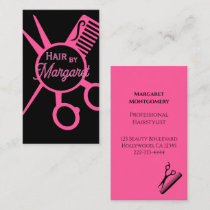 Cartão De Visita Tesoura Minimalista Rosa Preto Salão de Cabelo de