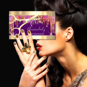 Cartão De Visita Tesoura Moderna De Hairdresser Glitter Roxo