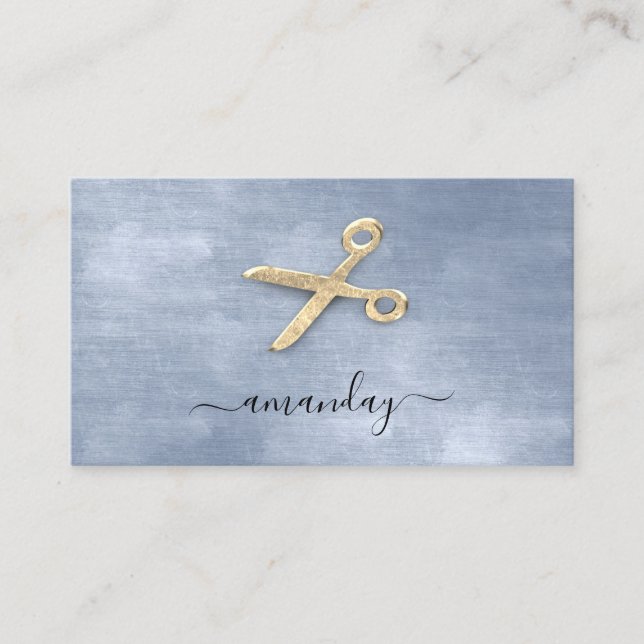 Cartão De Visita Tesoura-Ouro Stylist Azul (Frente)
