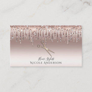 Cartão De Visita Tesoura para cabeleireiro Rose Gold Salon com bril