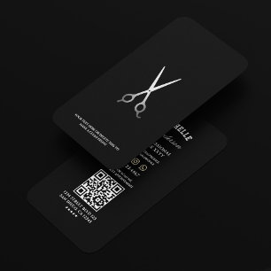 Cartão De Visita Tesoura Prata Preta Barber Minimalista Barbearia 