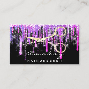 Cartão De Visita Tesoura profissional de cabeleireiro Dourada rosa