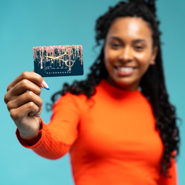 Cartão De Visita Tesoura profissional de cabeleireiro Rosa Azul Dou (Criador carregado)