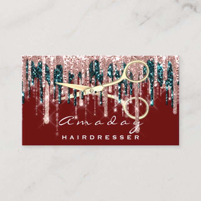 Cartão De Visita Tesoura profissional do cabeleireiro Rosa Burgundy (Frente)