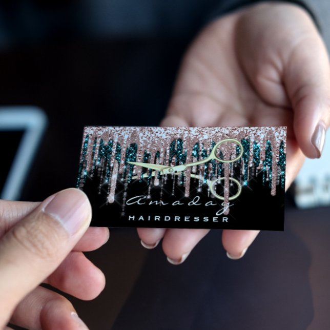 Cartão De Visita Tesoura profissional do cabeleireiro Rosa preto Do (Professional Hairdresser Scissors Rose Black Gold Business Card)