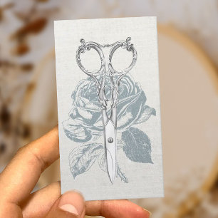 Cartão De Visita Tesoura Vintage Hair Stylist & Blue Floral Linen